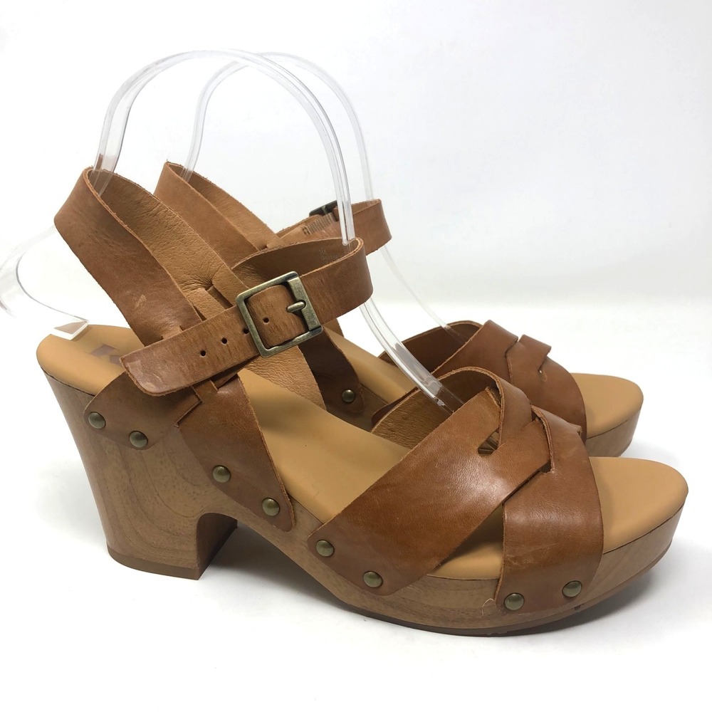 Korks Ease Bagley Sandals Platform Wood Heel Leather Strap Womens 9 Boho Earthy